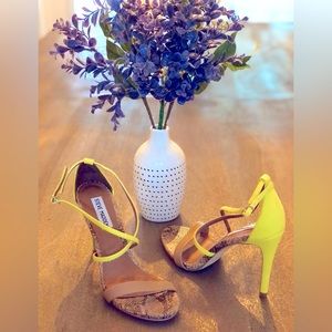 PRICE DROP!! *SALE!* Steve Madden tan and neon yellow strappy heel.  Worn once.